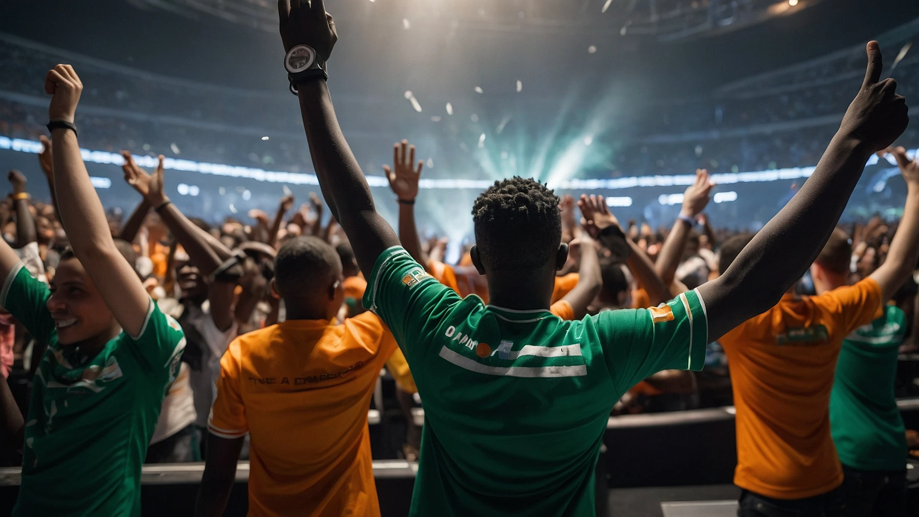 Événement eSport en Côte d'Ivoire avec une équipe de joueurs célébrant une victoire - eSport Côte d'Ivoire