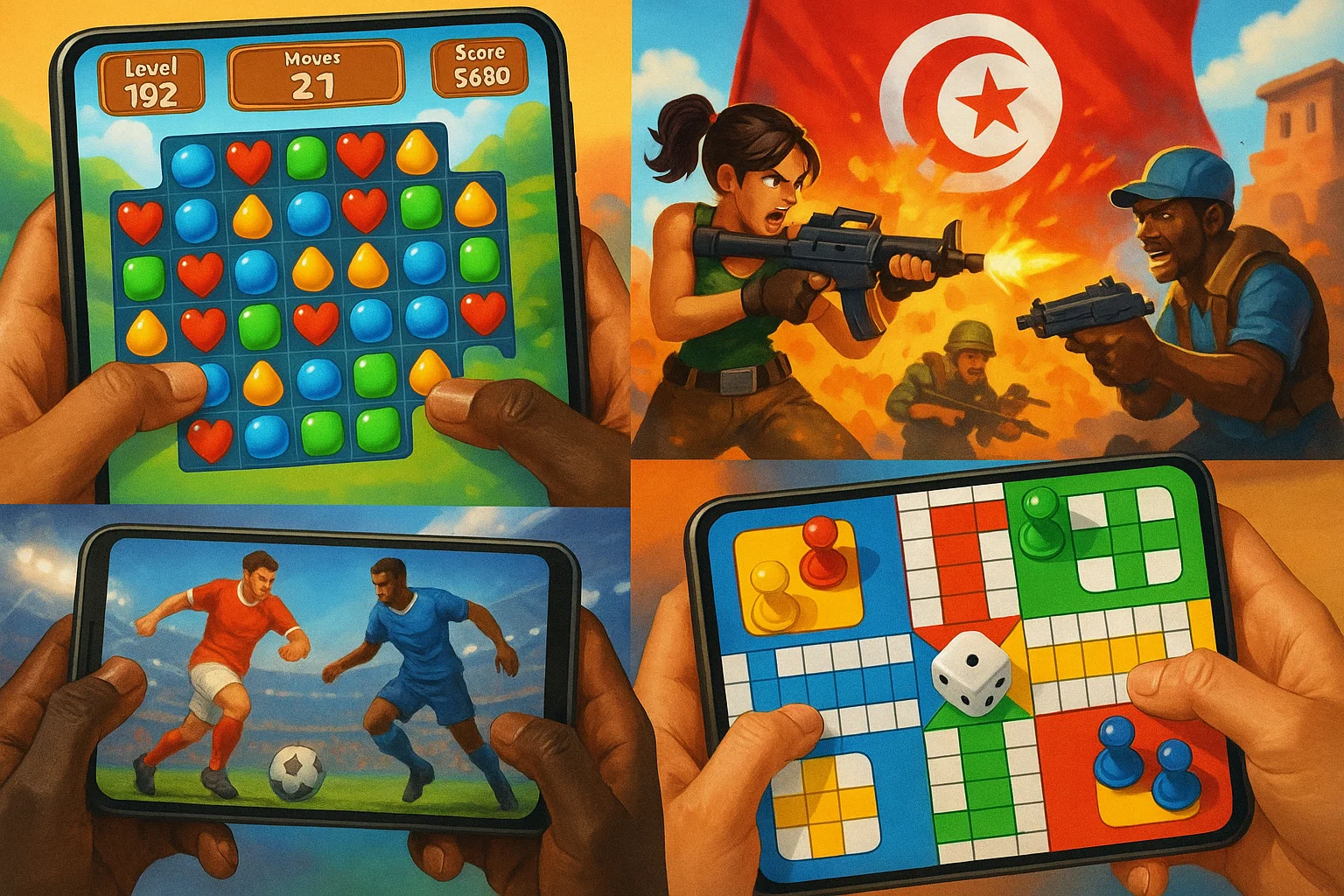 Diversité des genres de jeux mobiles populaires en Tunisie : puzzle, action, sport, jeux de société - Jeux mobile Tunisie"